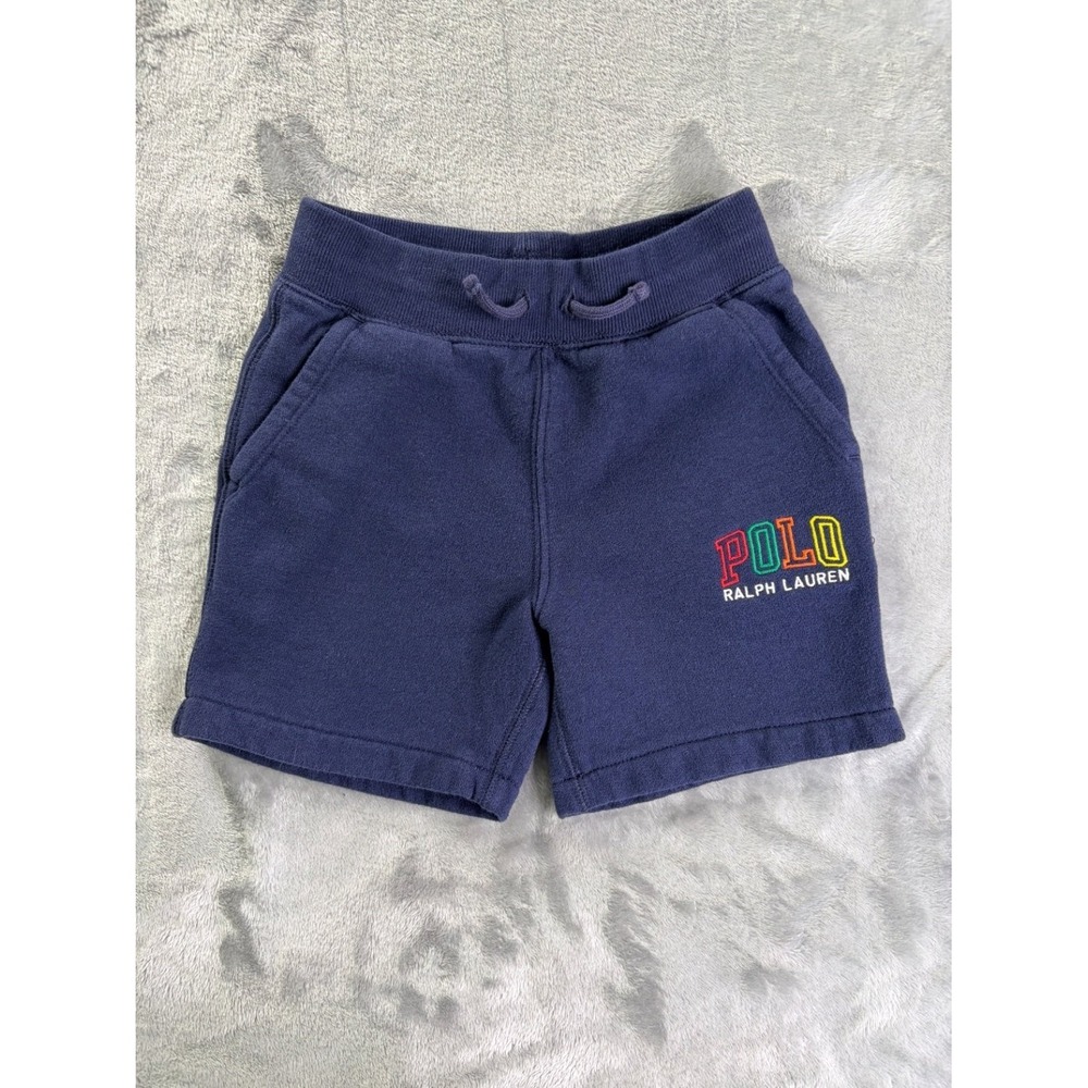 Polo Ralph Lauren Boys Navy Blue Fleece Sweat Shorts Size 4 4T Multi Color Logo